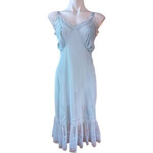 Rare Vintage Nan Flower Originals Powder Blue Nylon Slip 1950s Applique Hem 36